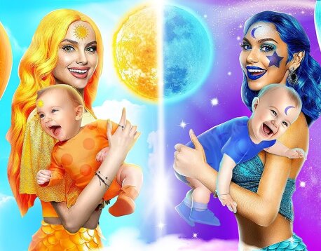 Девушка День vs Девушка Ночь! Преображение одного цвета челлендж! Как стать русалкой!