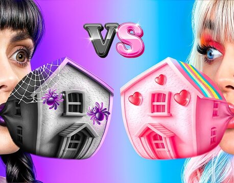 Уэнсдей Аддамс vs Инид в реальной жизни! Домики одного цвета челлендж!