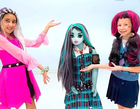 Nastya and friends pretend to play at the Monster High school