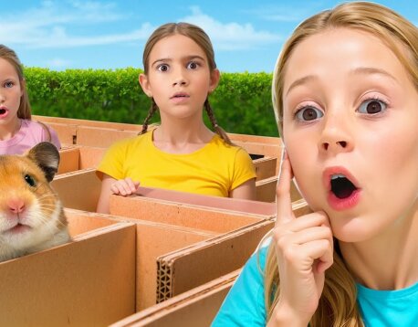 Nastya and the hamster’s escape from the cardboard maze.