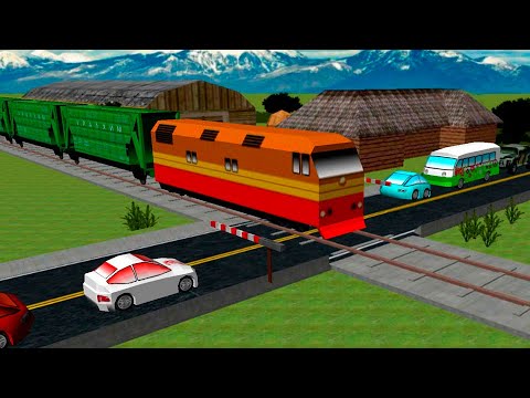 Мультики про поезда и машинки — мультфильм про железно   дорожный переезд.