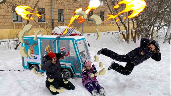 Диана и Даня сделали Танк-Машину и застряли в снегу. Манкиту