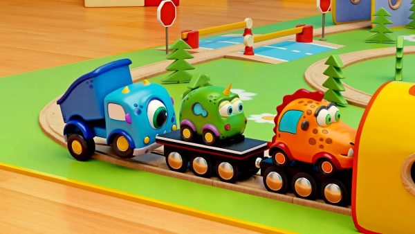 Машинки Мокас 🚕 Машинки катаются на поезде — Новые развивающие мультики для детей и малышей 🚗