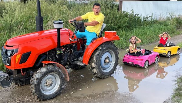 Папа на тракторе спасает Софию и Макса | Dead on tractor Saving kids cars from the mud