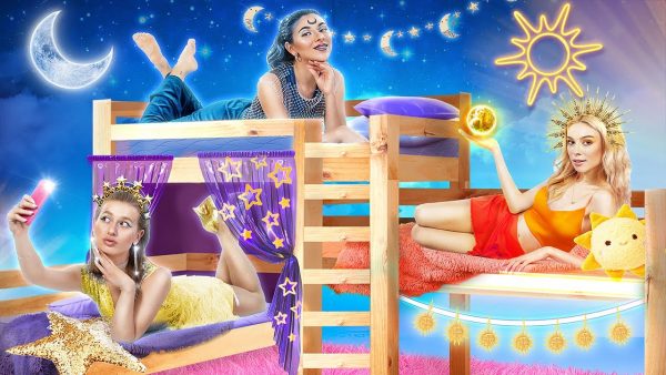 Девушка Луна, девушка Солнце и девушка Звезда построили двухэтажную кровать для тройняшек!