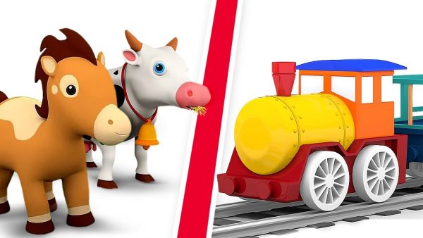 Мультики для детей: 4 машинки и поезд для животных! Сборник мультфильмов для малышей