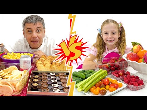 Nastya VS daddy in Healthy Food Challenge
