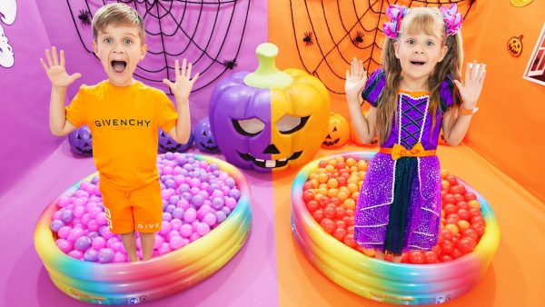 Diana and Roma Purple VS Orange Halloween Challenge