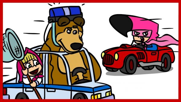 ЧТО НАРИСОВАТЬ #8. Маша и медведь на полицейской машине гонятся за Капитаном Фламинго.