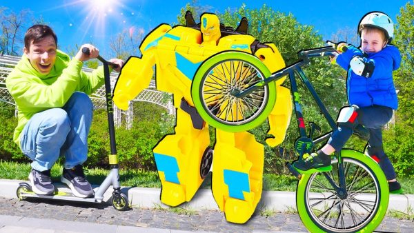 Робот трансформер Бамблби у Федора — Тестируем Велосипед и Самокат NOVATRACK WOLF! Игры для детей