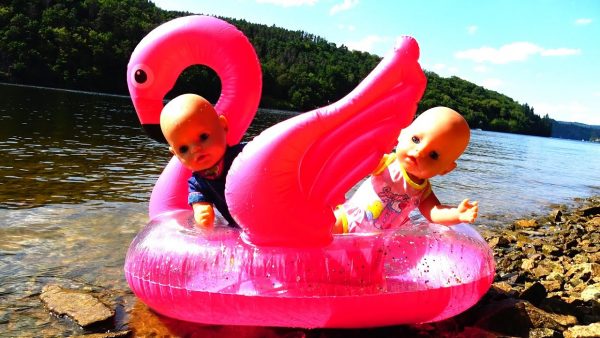 Baby born dolls have the picnic and swimming with pool toys