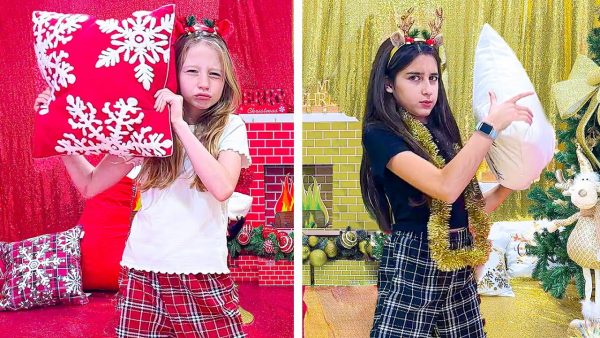 Nastya and a new Christmas Red VS Gold Challenge