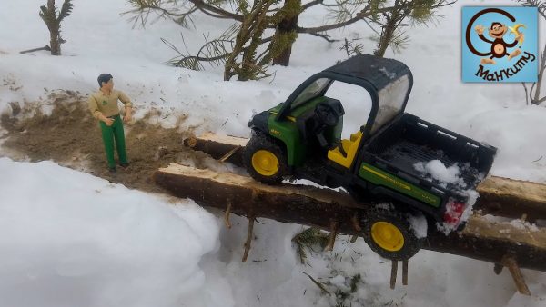 Дети и Машина. Играем в снегу машинками Брудер, строим мост. Манкиту